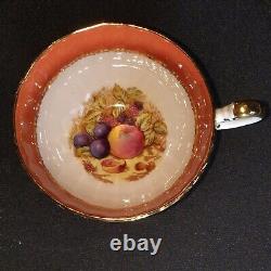 1 (One) AYNSLEY ORCHARD RED & GOLD Footed Porcelain Tea Cup & Saucer J. Jones