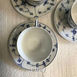1 set of 6 pieces. Royal Copenhagen Blue Fluted Cups With Saucer Plates Denmark