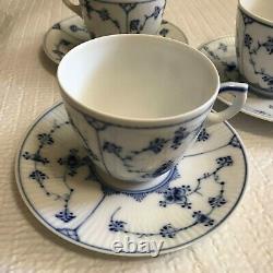 1 set of 6 pieces. Royal Copenhagen Blue Fluted Cups With Saucer Plates Denmark