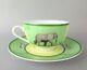 100% Authentic Hermes Africa Porcelain Green Tea Cup & Saucer Set