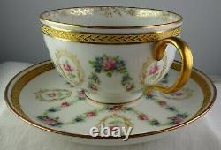 11 Guerin Limoges Floral Wreath & Heavy Gold Antique Porcelain Cup & Saucer Sets