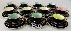 11 Stavangerflint Norway Multi Color Black Gold Trim Tea Cups Saucers Plates EUC