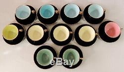 11 Stavangerflint Norway Multi Color Black Gold Trim Tea Cups Saucers Plates EUC