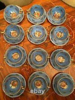 12 Cups 12 Saucers German Bavaria Porcelain Blue Handpaited Coffee Set