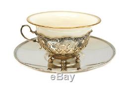 12 Exquisite Tiffany & Co Sterling Silver & Lenox Porcelain Coffee Cup & Saucers