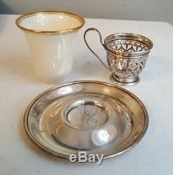 12 Gorham Sterling Silver & Lenox Porcelain Demitasse Cups & Saucers #A5549 & 50
