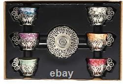 12 Pc Turkish Greek Arabic Coffee Espresso Cup Saucer Porcelain Set (Silver)