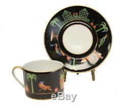 12 Tiffany Private Stock Le Tallec Porcelain Tea Cup & Saucers Black Shoulder