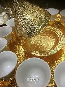 12 coffee cups Turkish Arabic Coffee Espresso Mrra Serving Set Tray Gold Color