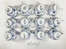 12x Cups & Saucers #719 Blue Fluted Royal Copenhagen Half Lace