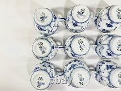 12x Cups & Saucers #719 Blue Fluted Royal Copenhagen Half Lace