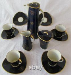 15 Pc. Vtg Echt Weimar Kobalt Blue & Gold Chocolate Pot Creamer Sugar Cup Saucer