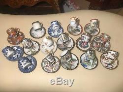 16 Vintage Asian Japanese Lithopane Geisha Girl Porcelain Cups and Saucer
