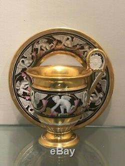 1798+ MARC SCHOELCHER Old Paris Porcelain CUP & SAUCER withSwans-Cornucopia-Putti