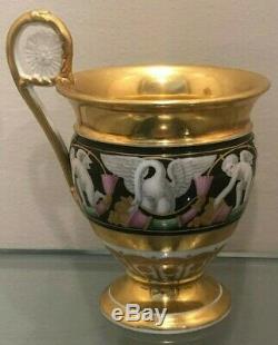 1798+ MARC SCHOELCHER Old Paris Porcelain CUP & SAUCER withSwans-Cornucopia-Putti