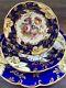 1820 Tea Cup & Saucer & Dessert Plate Ridgeway 2/1804 Cobalt Blue & Gold Floral