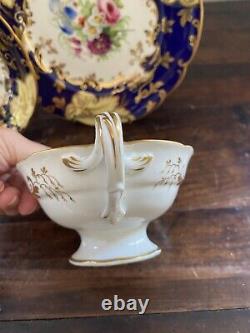 1820 Tea Cup & Saucer & Dessert Plate Ridgeway 2/1804 Cobalt Blue & Gold Floral