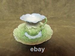 1880 Victorian Austria Porcelain Blue Flower Green Leaves Demitasse Cup & Saucer