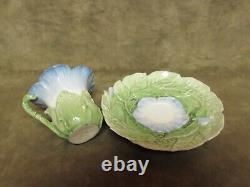 1880 Victorian Austria Porcelain Blue Flower Green Leaves Demitasse Cup & Saucer