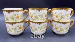 1890s Set of 6 Tressemann & Vogt Daisy Demitasse Tea Cups & Saucers T&V Limoges