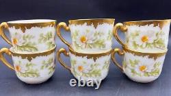 1890s Set of 6 Tressemann & Vogt Daisy Demitasse Tea Cups & Saucers T&V Limoges