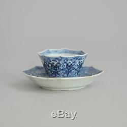 18C Chinese Porcelain Cup & Saucer Blue White'Flower Scene' Antique