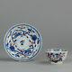 18c Chinese Porcelain Imari Cup & Saucer Flowers Red Blue White