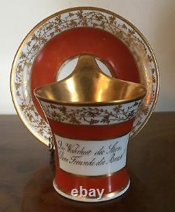 18th 19th c. Antique KPM Berlin Paris Porcelain Tea Cup & Saucer Biedermeier Red