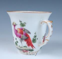 18th C. Chelsea Porcelain Chocolate Cup & Saucer Antique English Exotic Birds