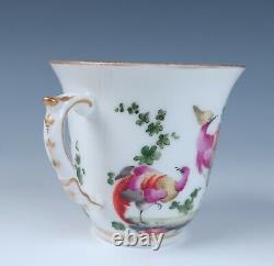 18th C. Chelsea Porcelain Chocolate Cup & Saucer Antique English Exotic Birds