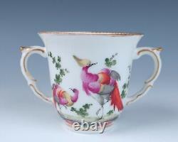 18th C. Chelsea Porcelain Chocolate Cup & Saucer Antique English Exotic Birds