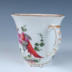 18th C. Chelsea Porcelain Chocolate Cup & Saucer Antique English Exotic Birds