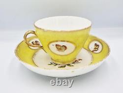 18th Century Continental Yellow Ground Porcelain Cup & Saucer Butterflies