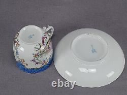18th Century Meissen Hand Painted Watteau Scenes Blue & Gold Cup & Saucer