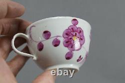 18th Century Wallendorf Germany Hand Painted Puce Strawflower Tea Cup & Saucer C