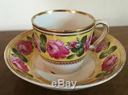 18th c. Georgian Derby Porcelain Yellow Tea Cup & Saucer Pinxton Worcester Rose