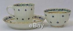 18thC CAUGHLEY Porcelain Barbeaux Sprigs Teabowl Coffee Cup, Saucer TRIO c1785