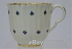 18thC CAUGHLEY Porcelain Barbeaux Sprigs Teabowl Coffee Cup, Saucer TRIO c1785