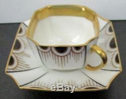 1900-1919 6 Antique German Art Deco Gold and Black Demi Cups and Saucers Sets