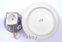 1900's French C Jacob Petit Paris Hand Painted Porcelain Floral Cup & Saucer