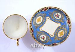 1900's French C Jacob Petit Paris Hand Painted Porcelain Floral Cup & Saucer