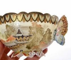 1920's Japanese Yokohama Kutani Egg Shell Porcelain Cup & Saucer Butterfly Mk