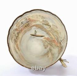 1920's Japanese Yokohama Kutani Egg Shell Porcelain Cup & Saucer Butterfly Mk