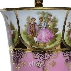 1921 DW Porzellan Karlsbader Wertarbeit Footed Cup Saucer Gold Porcelain Pink