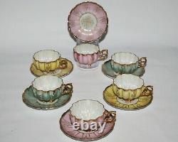 1940's 6pc Royal Sealy Opalescent Lusterware Footed Reticulated Porcelain Teacup