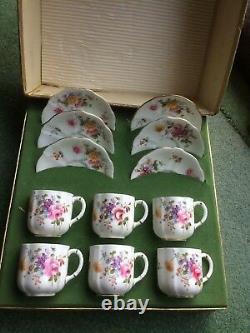1940s boxed Royal Crown Derby porcelain 6 cups & saucers Derby Posies WWII mark