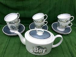 1950s Susie Cooper Glen Mist porcelain teapot, 6 cups & saucers before Wedgwood