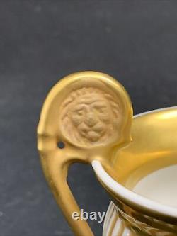 19c Old Paris Porcelain RPM Gold Gilt Lion Handle Cup Saucer c1800