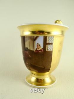 19th C Antique Russian Porcelain Cabinet Cup Hand Painted Scene Batenin Factory