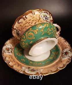 19th C Jacob Petit Hand Painted Porcelain Cup & Saucer Floral design, Signed